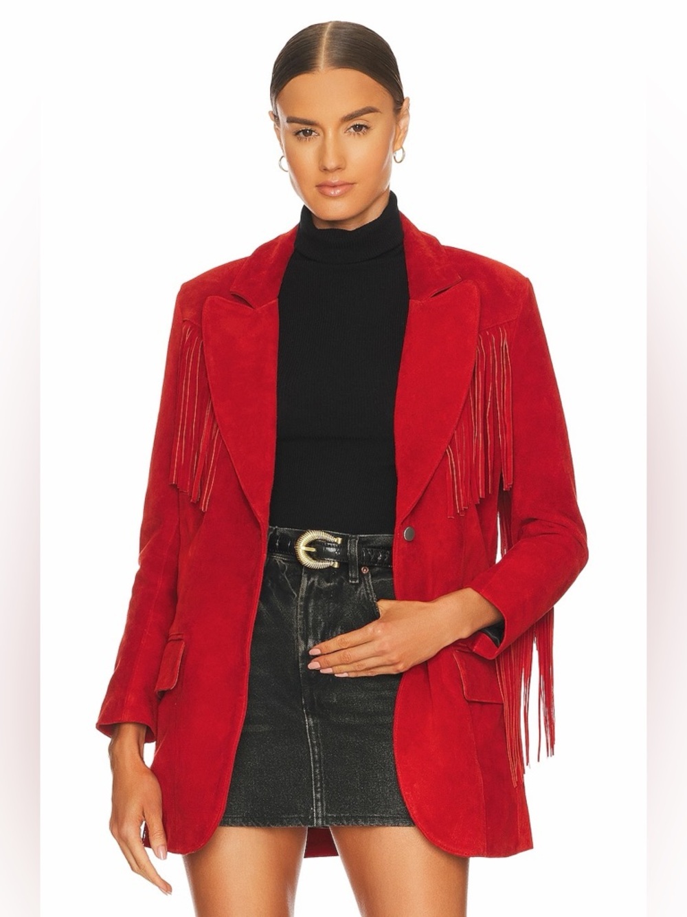 Red Suede Fringe Blazer Jacket - Women